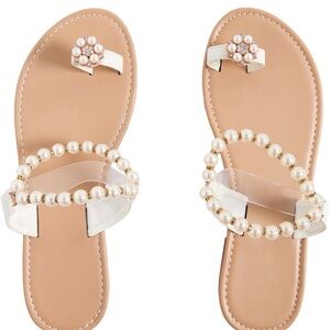 Brand New Pearl-Accent White Toe-Loop Women's Sandals